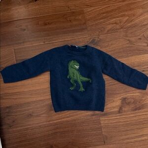 Navy Sweater with Green Dinosaur Design
